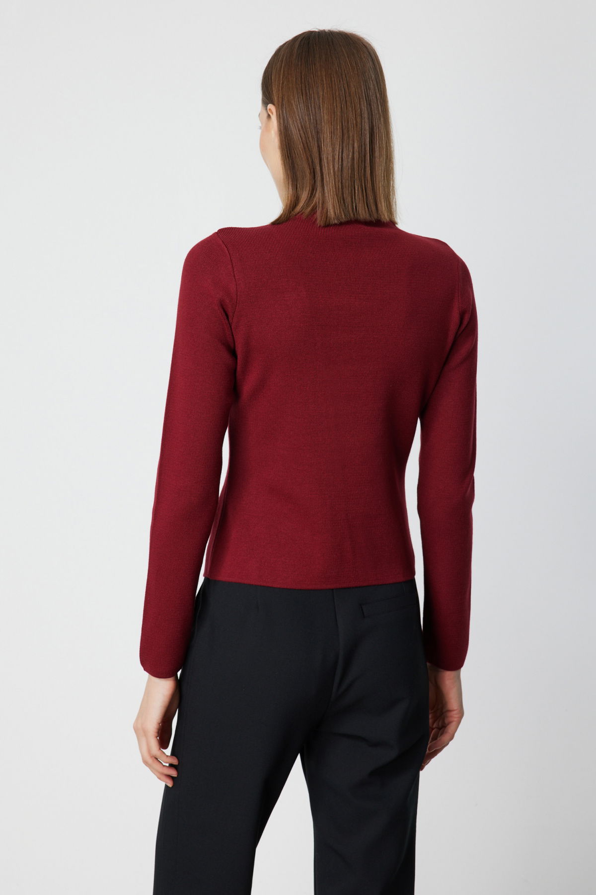 On Kadın Drape Detaylı Düğmeli Triko Kazak 65339 Bordo - 4