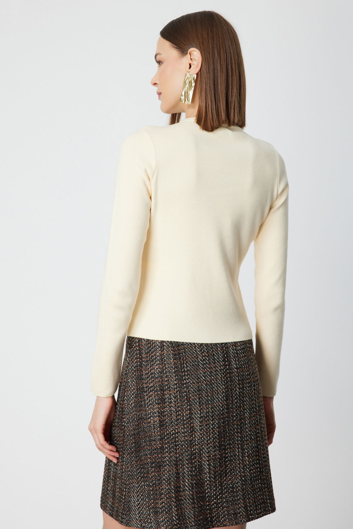 On Kadın Drape Detaylı Düğmeli Triko Kazak 65339 Krem - 3