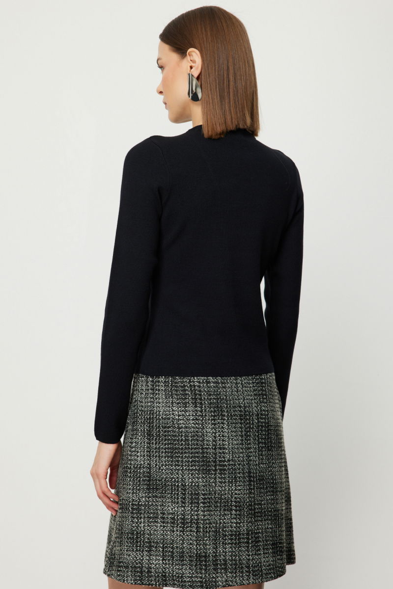 On Kadın Drape Detaylı Düğmeli Triko Kazak 65339 Siyah - 4