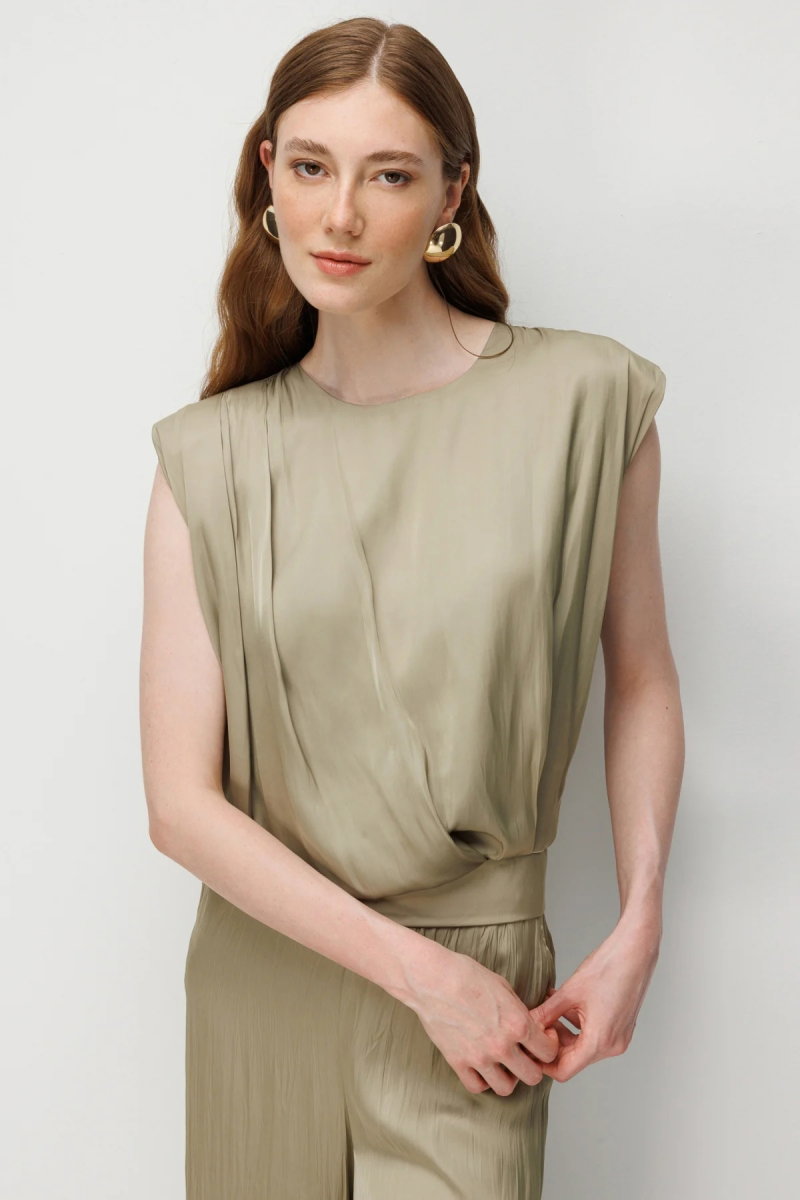 On Kadın Drape Detaylı Kolsuz Bluz 74378 Çağla - On