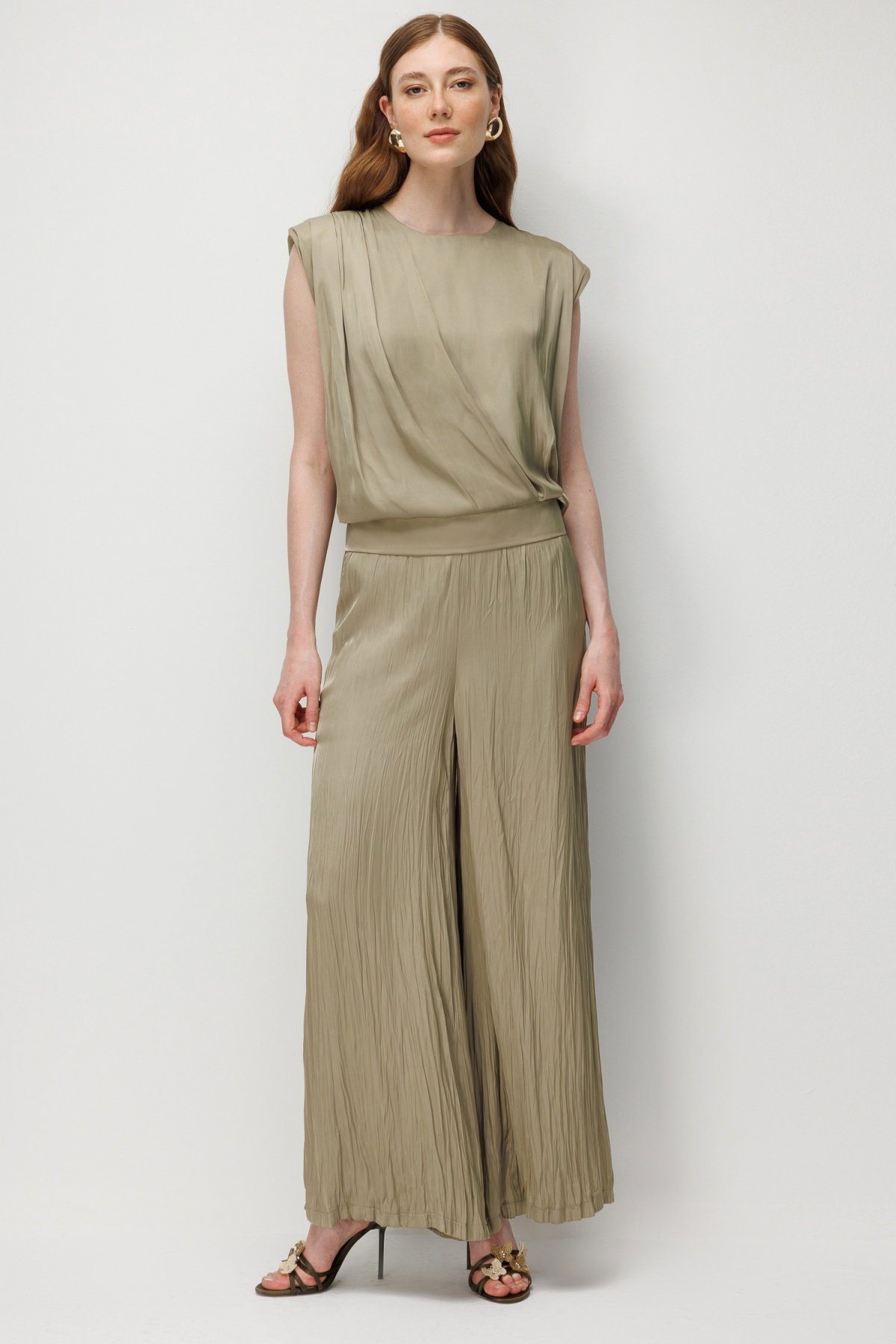 On Kadın Drape Detaylı Kolsuz Bluz 74378 Çağla - 3