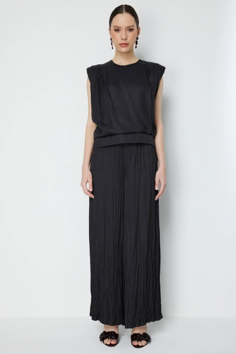 On Kadın Drape Detaylı Kolsuz Bluz 74378 Siyah - 3