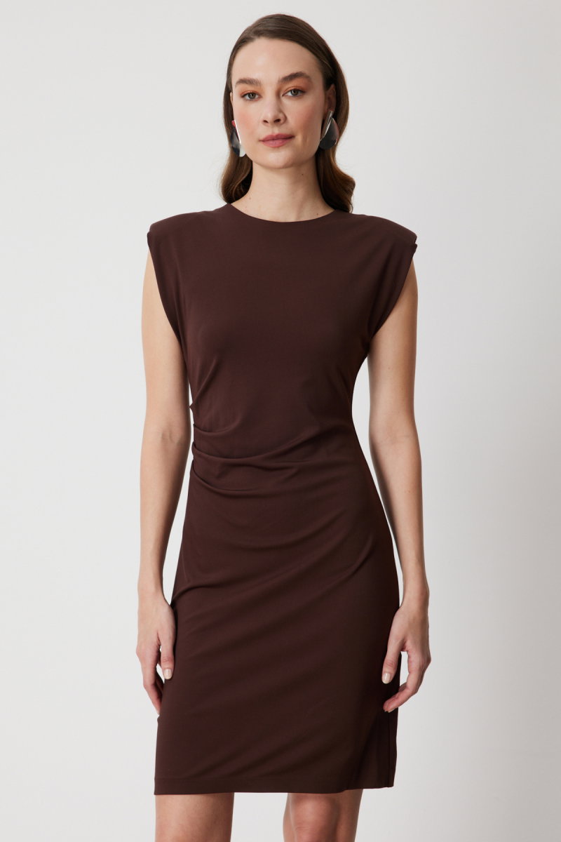 On Kadın Drapeli Kolsuz Midi Elbise 76480 Kahverengi - 3