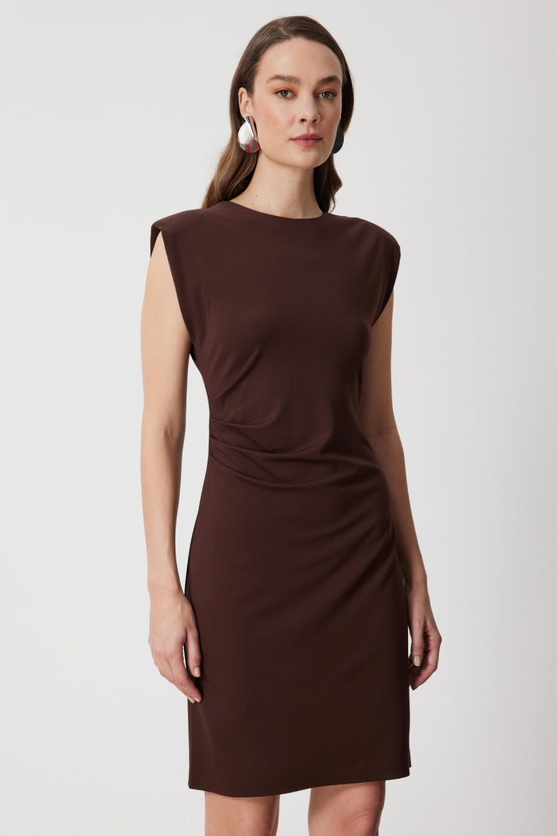 On Kadın Drapeli Kolsuz Midi Elbise 76480 Kahverengi - 4