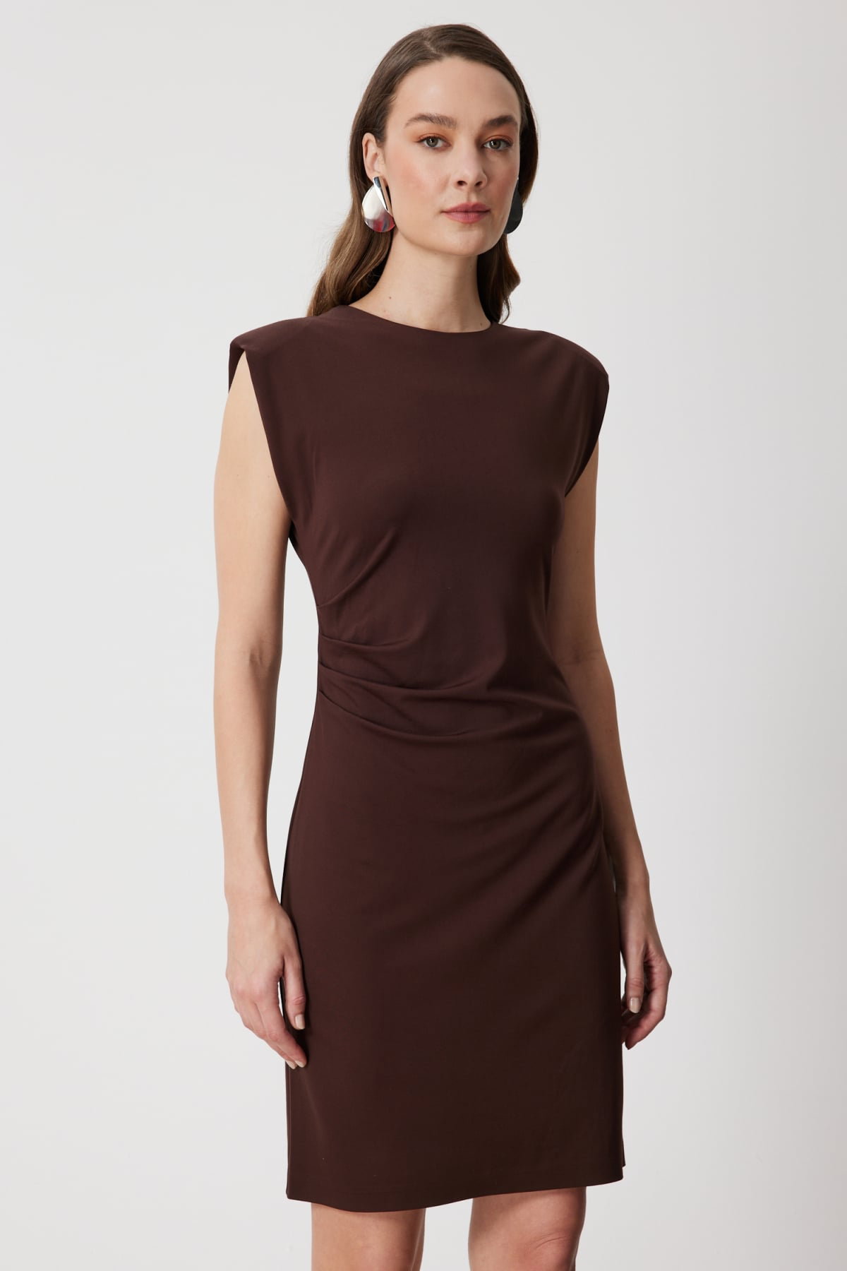 On Kadın Drapeli Kolsuz Midi Elbise 76480 Kahverengi - 4