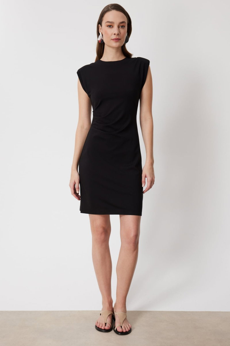 On Kadın Drapeli Kolsuz Midi Elbise 76480 Siyah - On