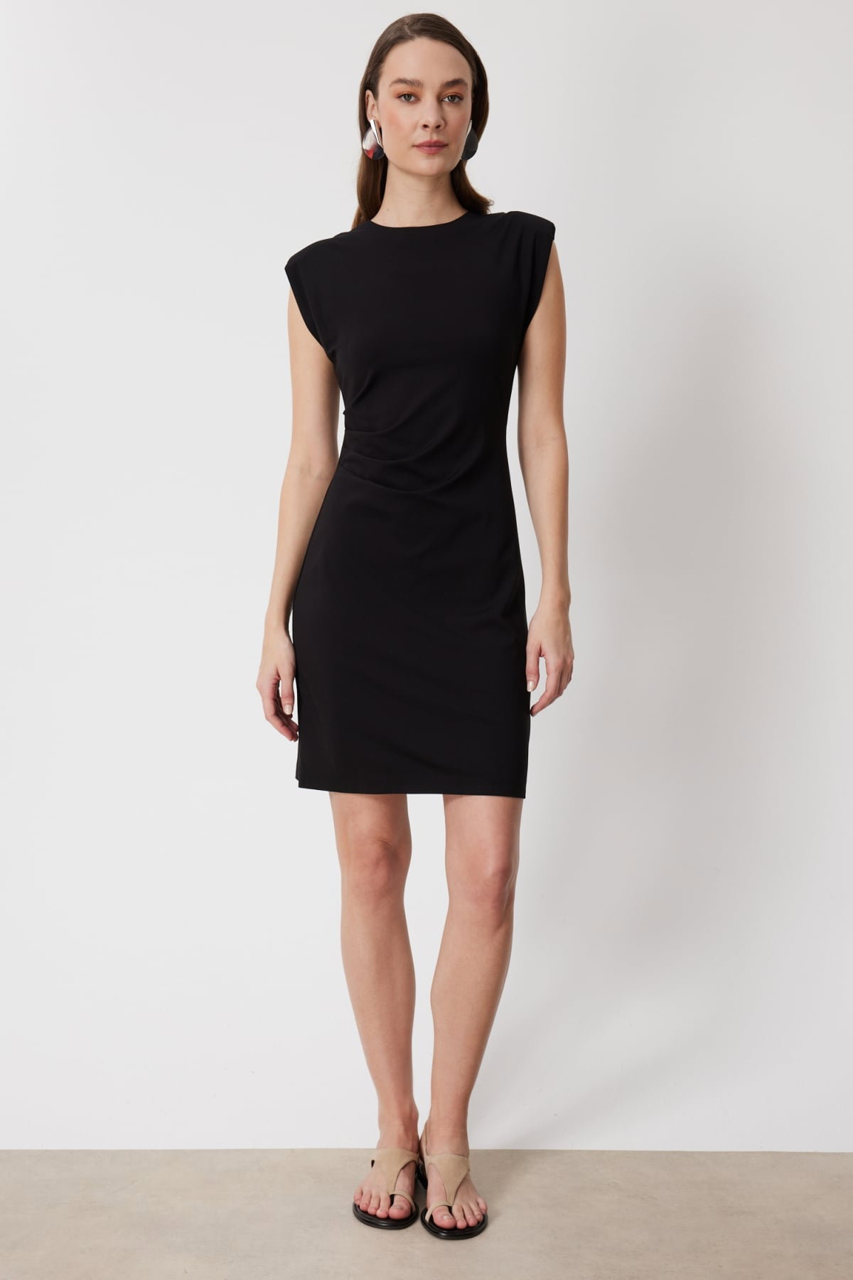 On Kadın Drapeli Kolsuz Midi Elbise 76480 Siyah - 1