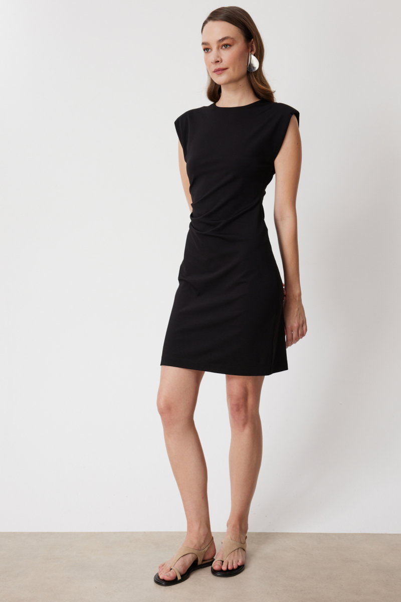 On Kadın Drapeli Kolsuz Midi Elbise 76480 Siyah - 2