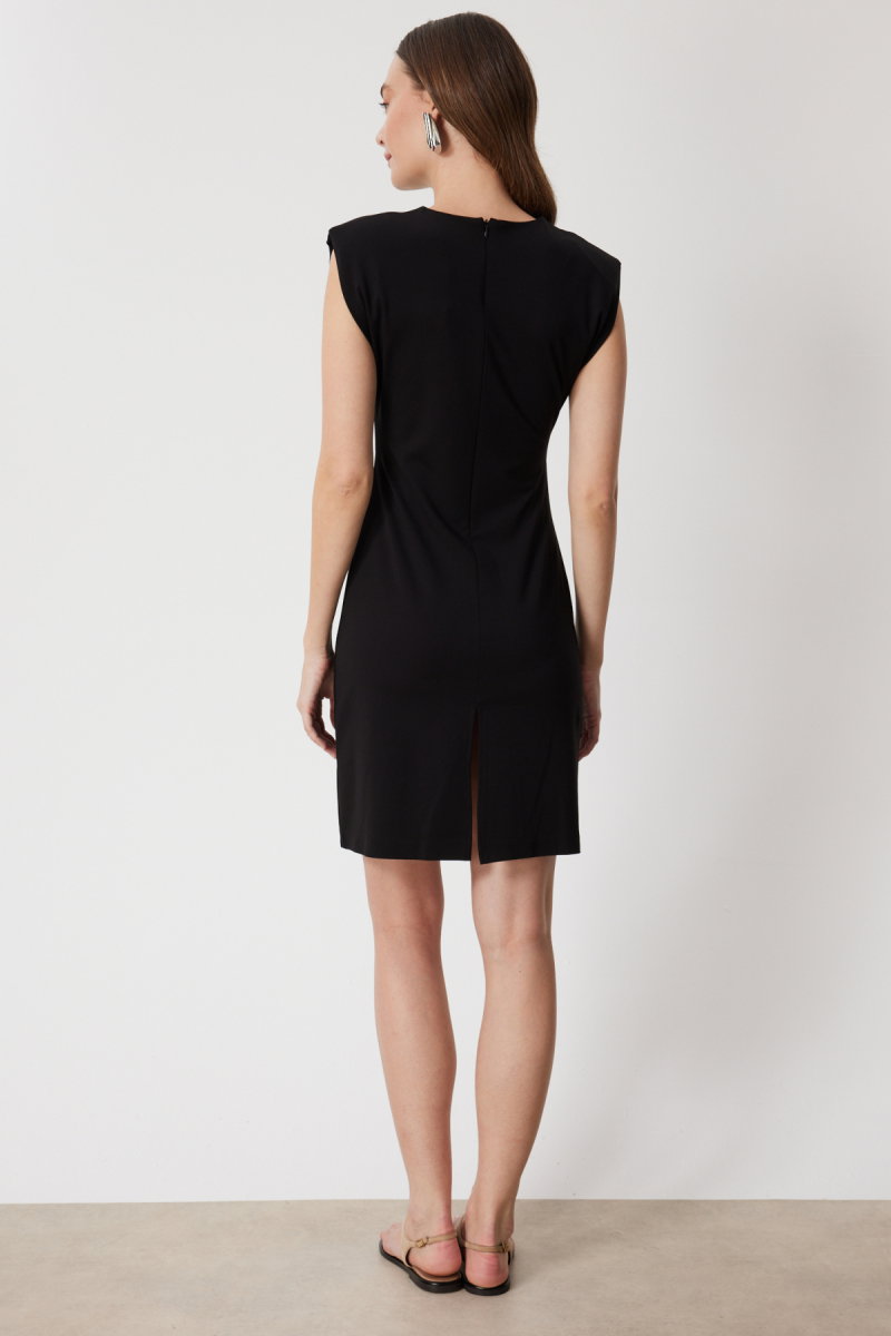 On Kadın Drapeli Kolsuz Midi Elbise 76480 Siyah - 4