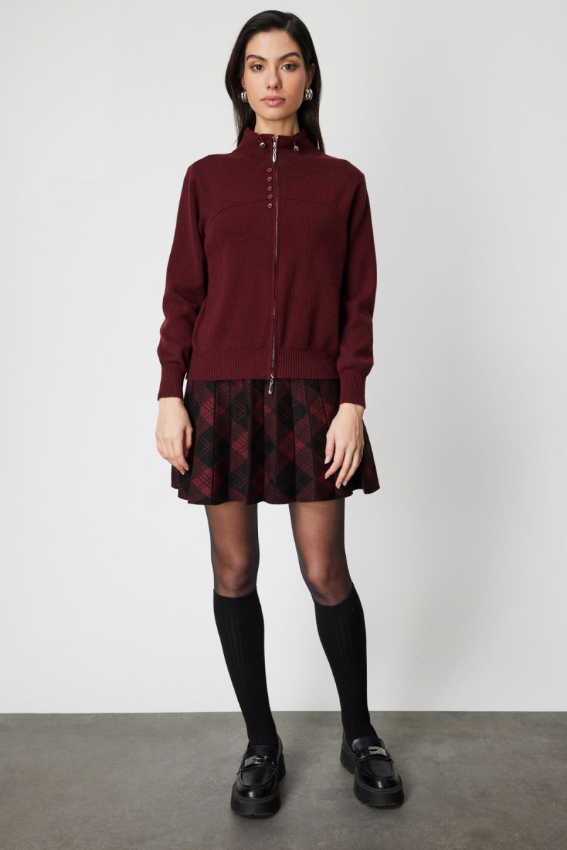 On Kadın Düğme Detaylı Dik Yaka Hırka 60952 Bordo - 3