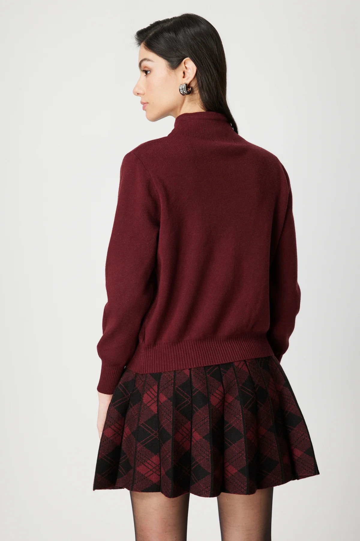 On Kadın Düğme Detaylı Dik Yaka Hırka 60952 Bordo - 4