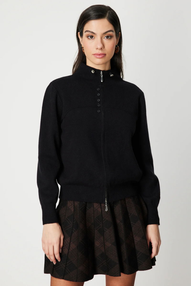 On Kadın Düğme Detaylı Dik Yaka Hırka 60952 Siyah - On