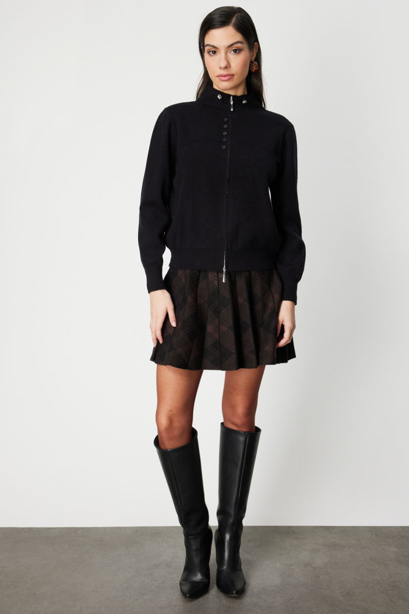 On Kadın Düğme Detaylı Dik Yaka Hırka 60952 Siyah - 3