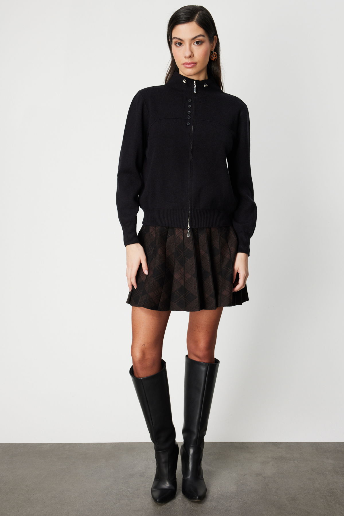 On Kadın Düğme Detaylı Dik Yaka Hırka 60952 Siyah - 3