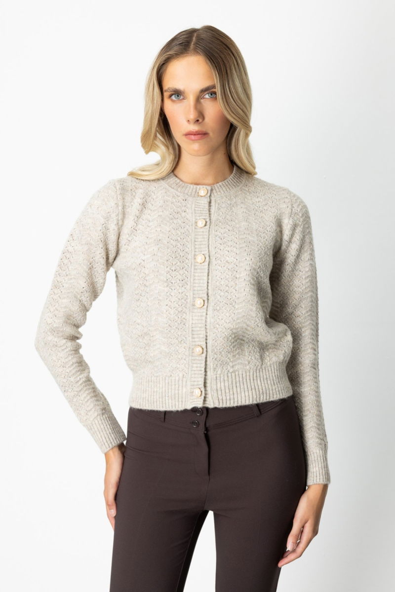 On Kadın Düğmeli Sıfır Yaka Hırka 63903 Bej - On