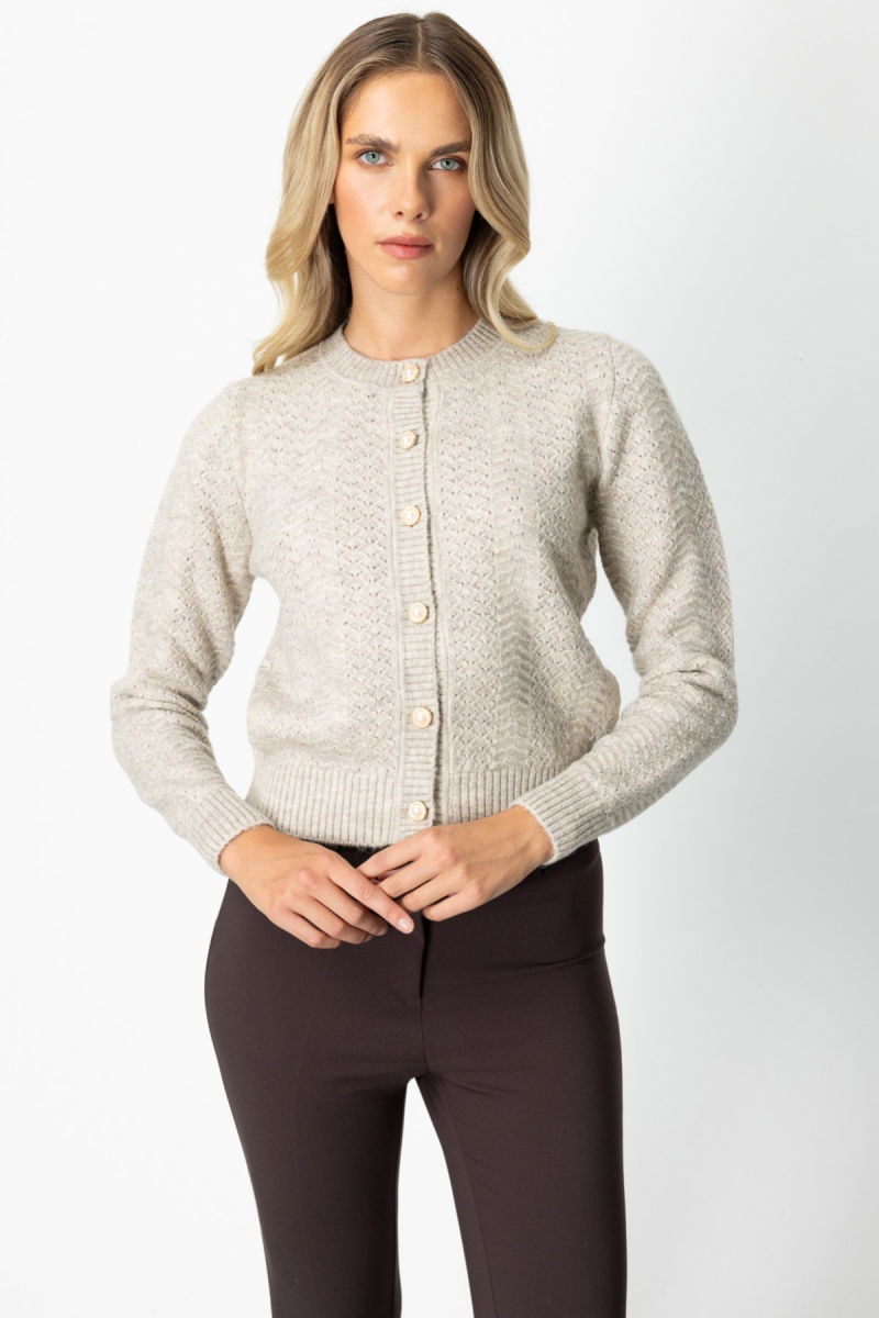 On Kadın Düğmeli Sıfır Yaka Hırka 63903 Bej - 2