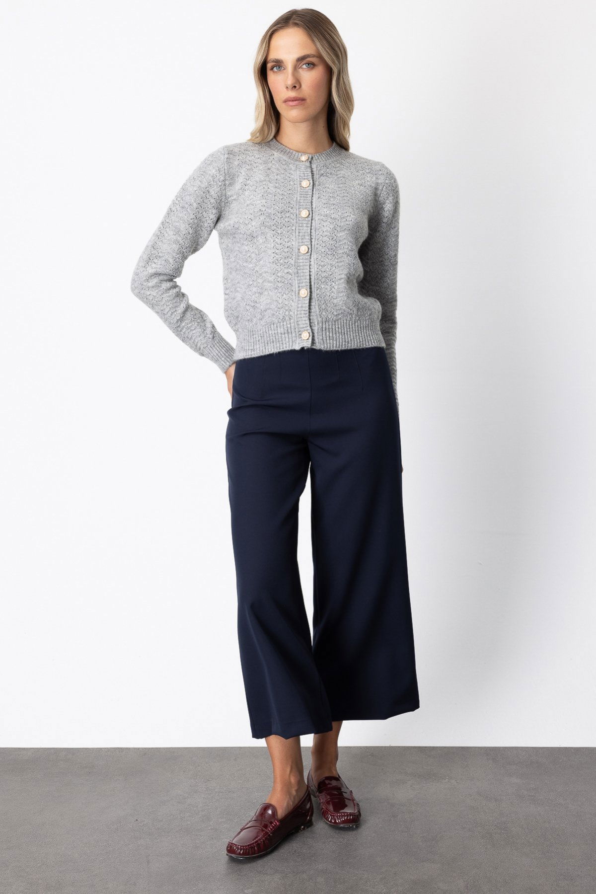 On Kadın Düğmeli Sıfır Yaka Hırka 63903 Gri - 3