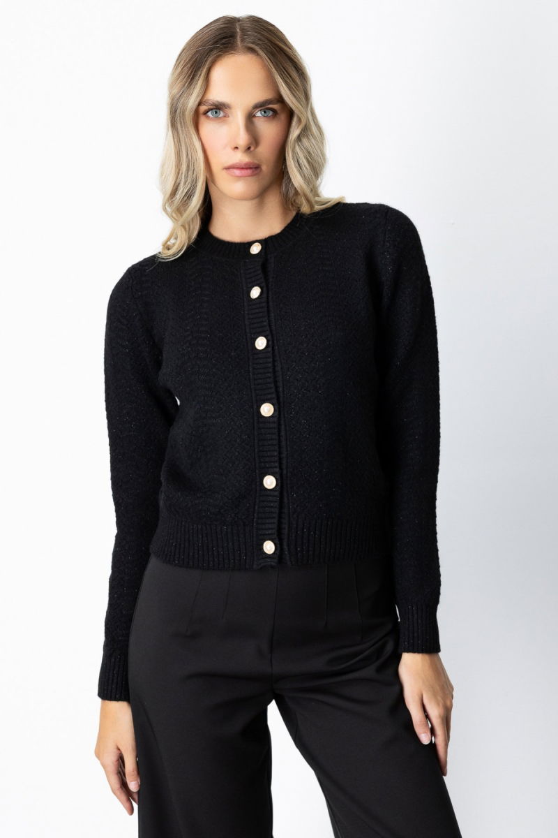 On Kadın Düğmeli Sıfır Yaka Hırka 63903 Siyah - On