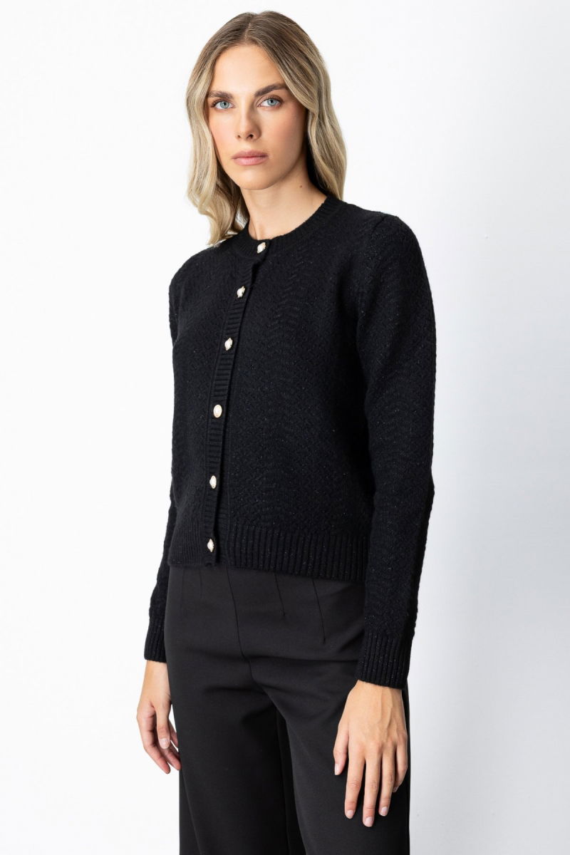 On Kadın Düğmeli Sıfır Yaka Hırka 63903 Siyah - 2