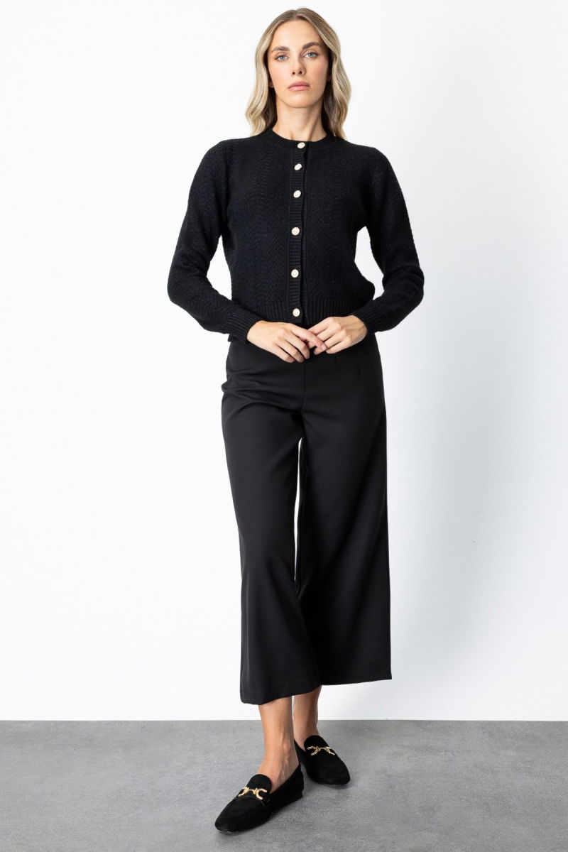 On Kadın Düğmeli Sıfır Yaka Hırka 63903 Siyah - 3