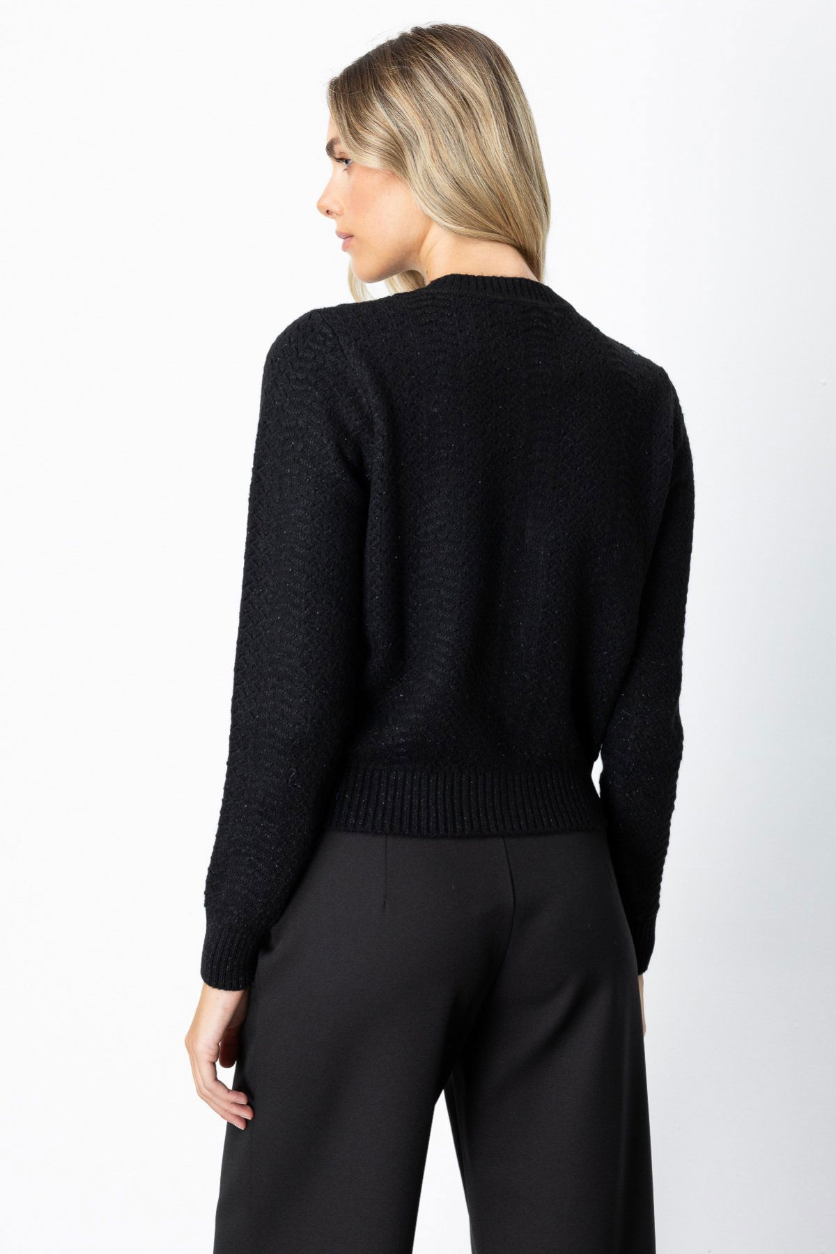 On Kadın Düğmeli Sıfır Yaka Hırka 63903 Siyah - 4