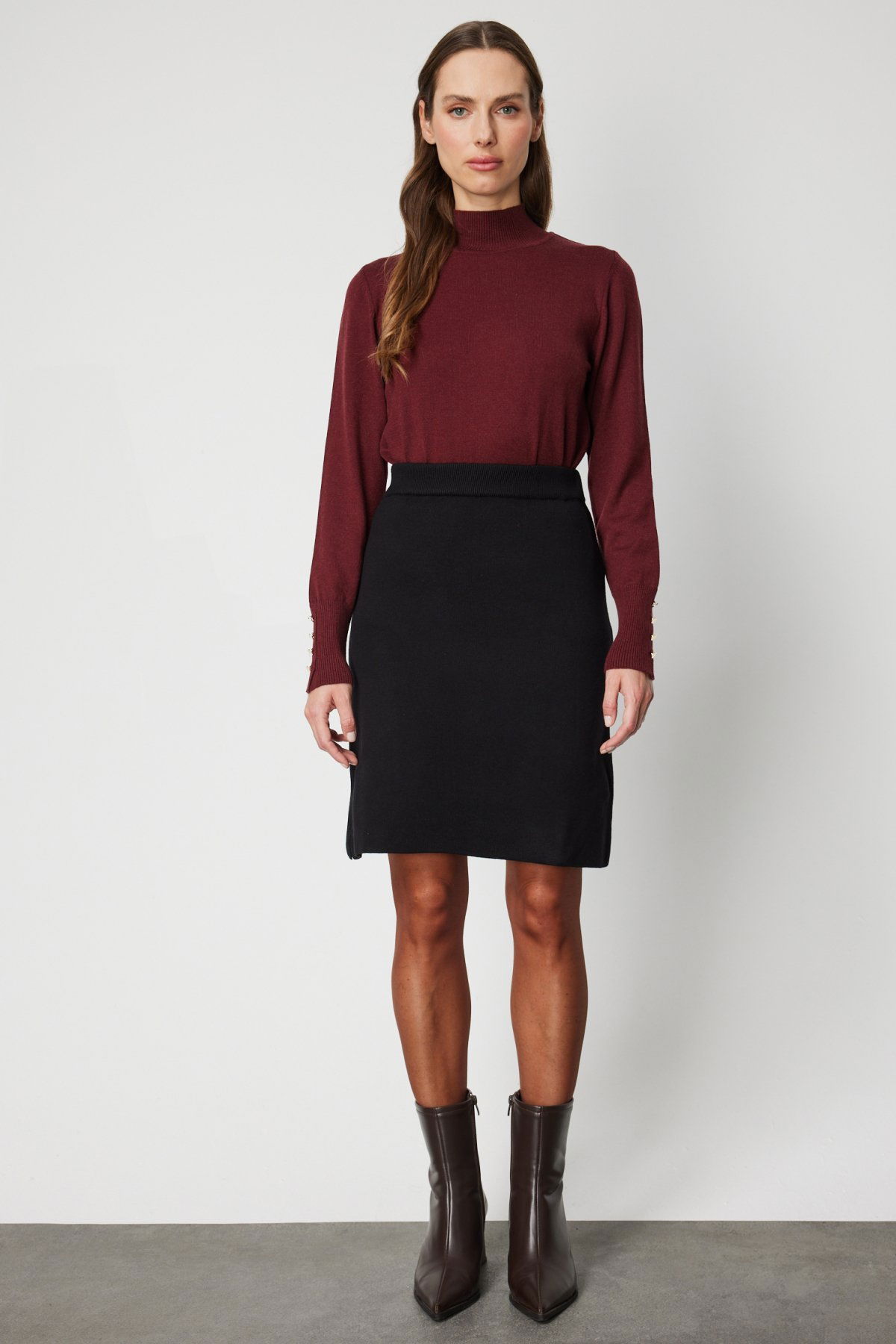 On Kadın Düz Mini Triko Etek 69203 Siyah - 2