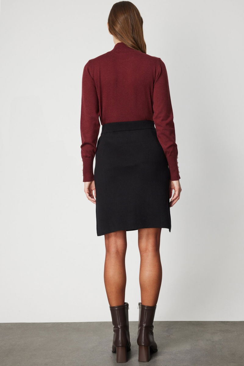 On Kadın Düz Mini Triko Etek 69203 Siyah - 4