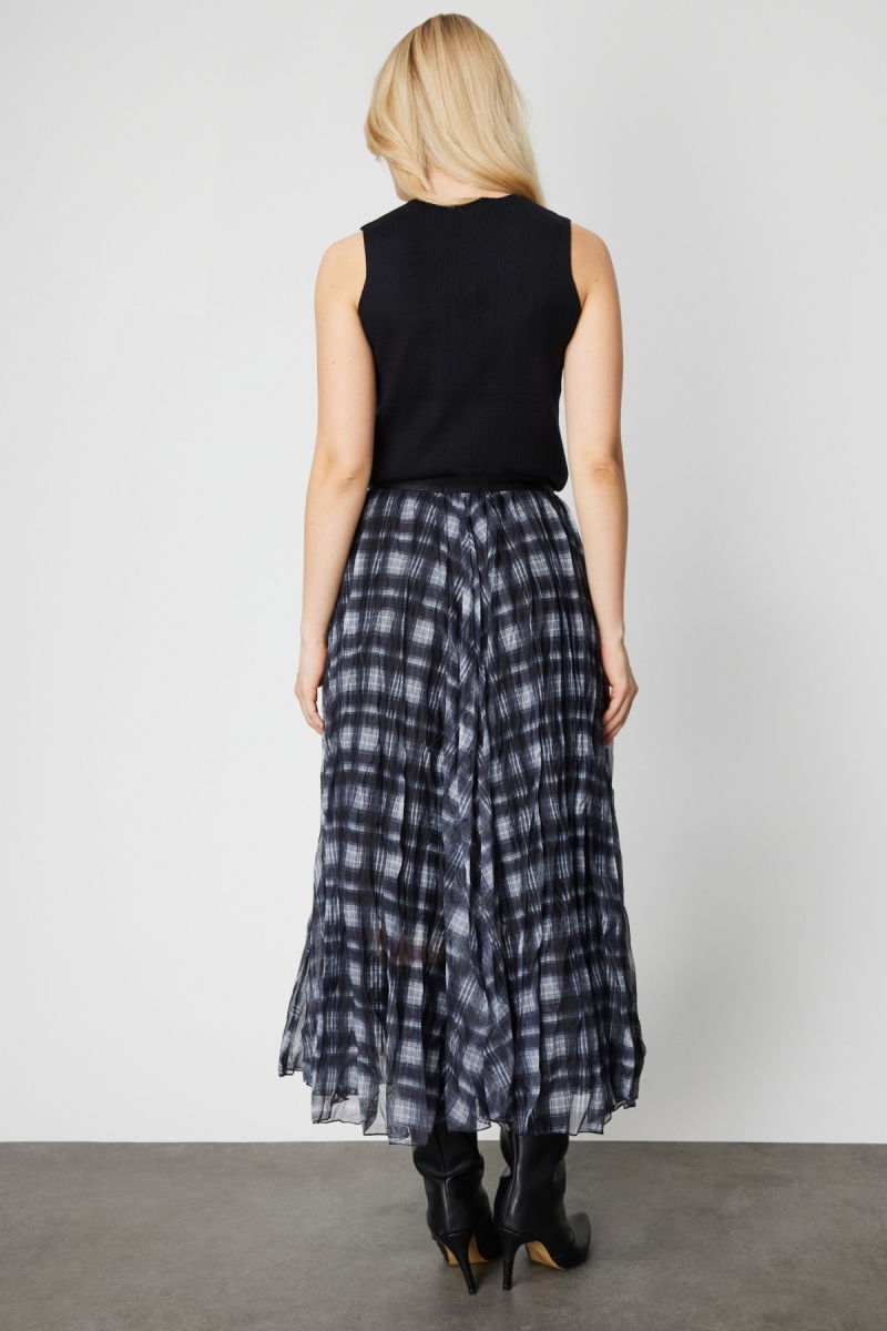 On Kadın Ekoseli Pileli Maxi Boy Etek 60214 Siyah - 4