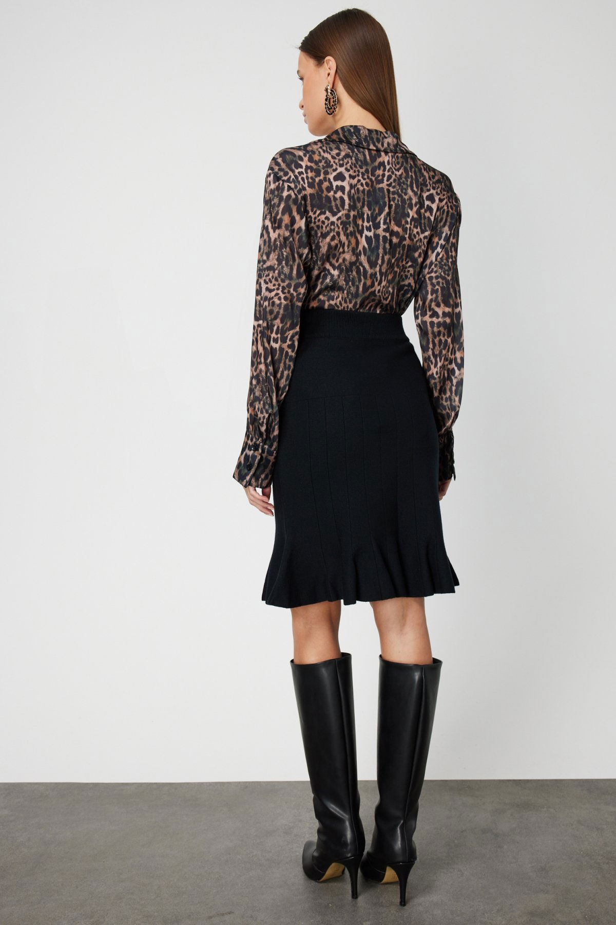 On Kadın Eteği Pileli Diz Üstü Triko Etek 65200 Siyah - 4