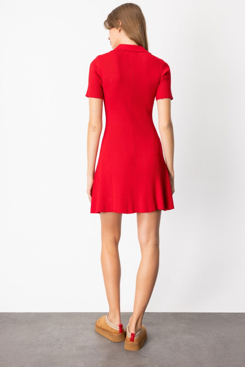 On Kadın Eteği Volanlı Mini Triko Elbise 65401 Kırmızı - 4