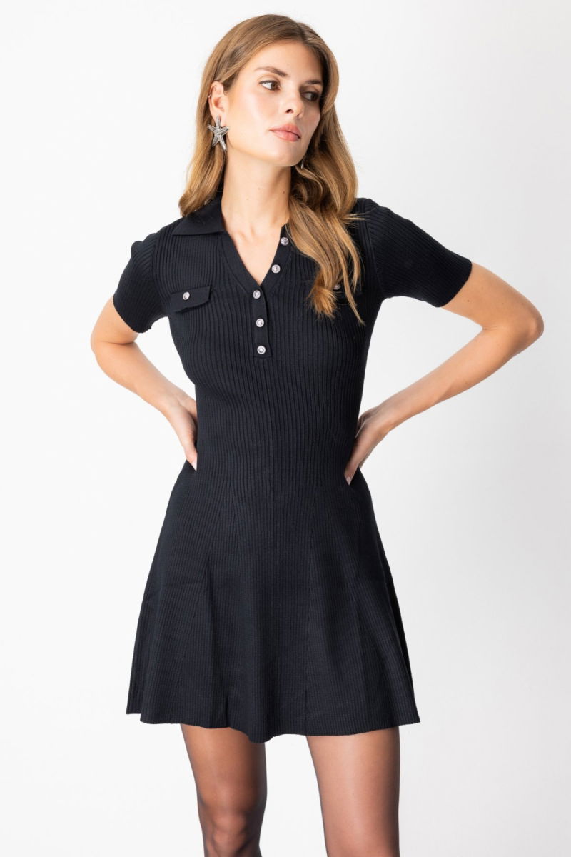 On Kadın Eteği Volanlı Mini Triko Elbise 65401 Siyah - On