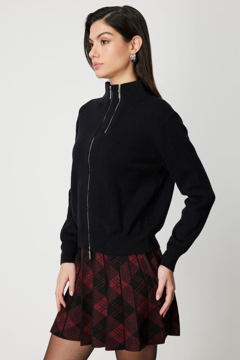 On Kadın Fermuarlı Dik Yaka Triko Hırka 60953 Siyah - 2