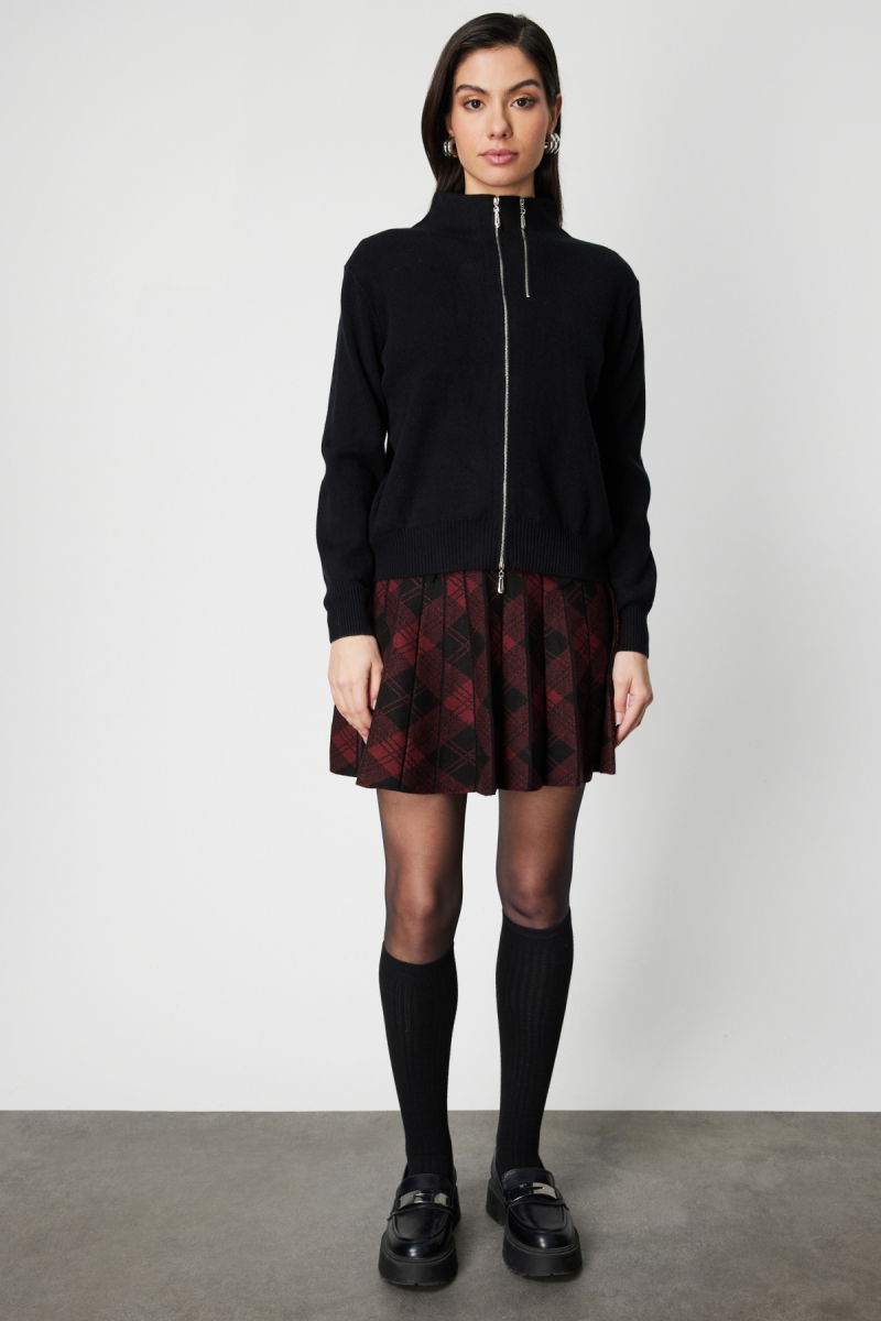 On Kadın Fermuarlı Dik Yaka Triko Hırka 60953 Siyah - 4