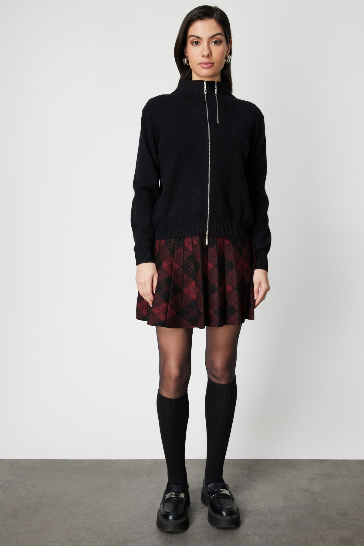 On Kadın Fermuarlı Dik Yaka Triko Hırka 60953 Siyah - 4