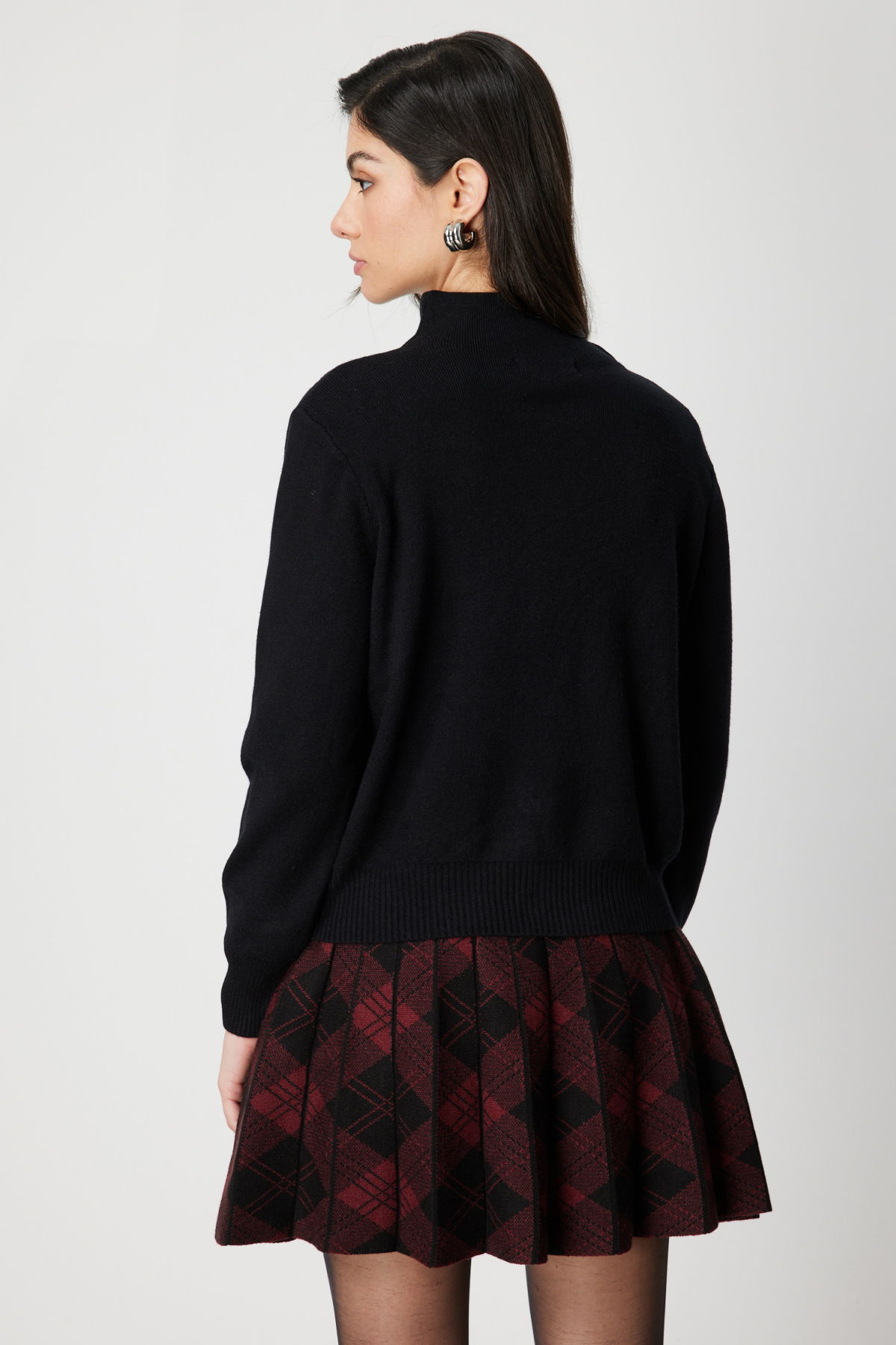 On Kadın Fermuarlı Dik Yaka Triko Hırka 60953 Siyah - 5