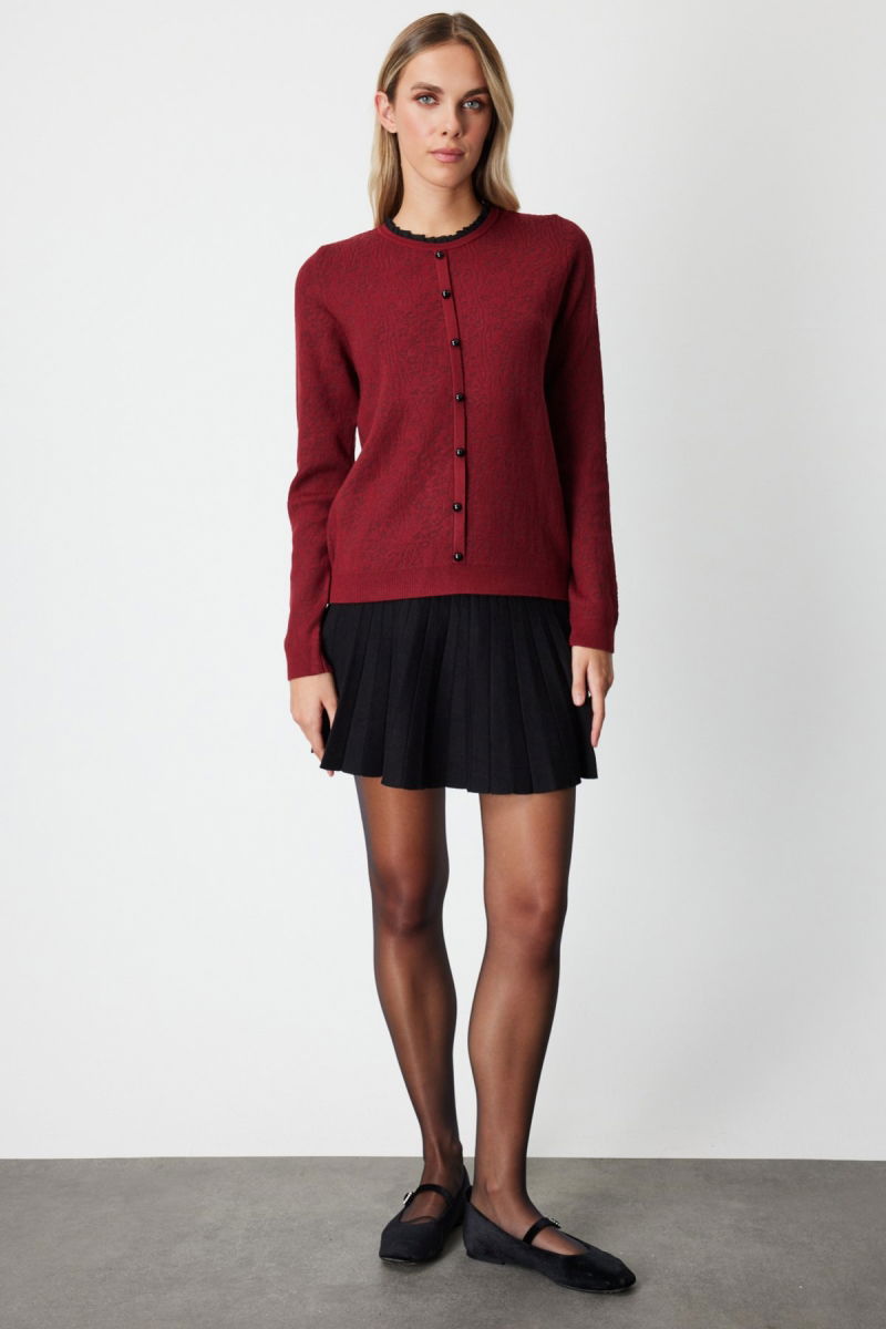 On Kadın Fırfır Detaylı Triko Kazak 65368 Bordo - 3