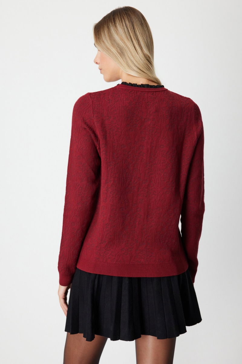 On Kadın Fırfır Detaylı Triko Kazak 65368 Bordo - 4