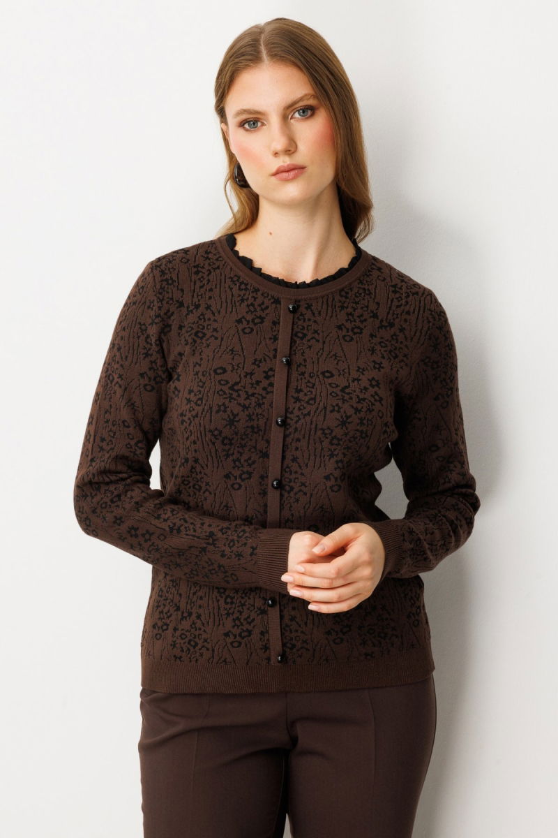 On Kadın Fırfır Detaylı Triko Kazak 65368 Kahverengi - On