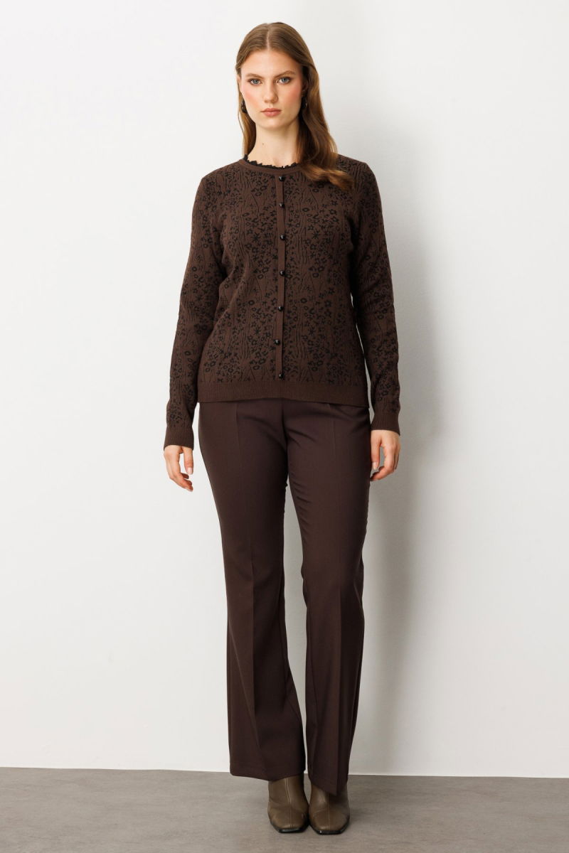 On Kadın Fırfır Detaylı Triko Kazak 65368 Kahverengi - 3