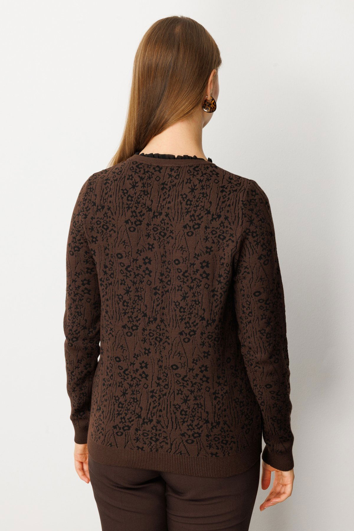 On Kadın Fırfır Detaylı Triko Kazak 65368 Kahverengi - 4