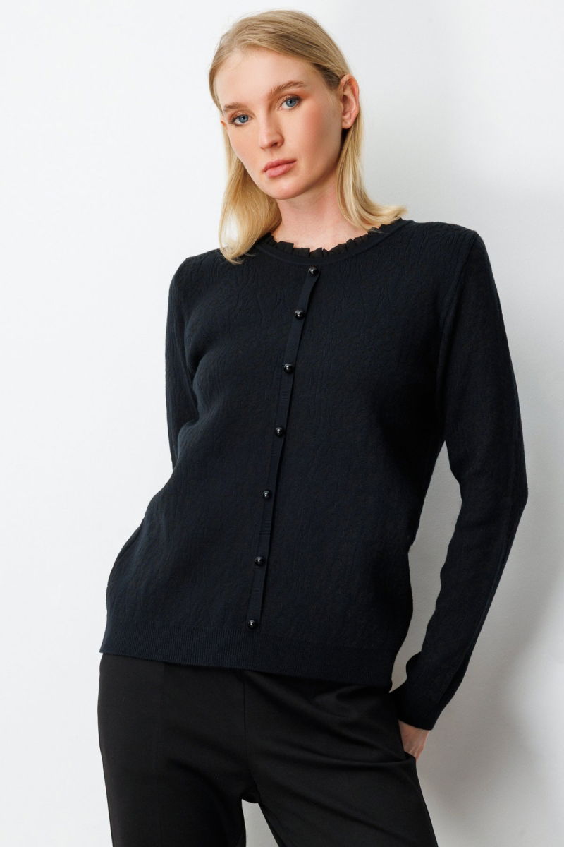 On Kadın Fırfır Detaylı Triko Kazak 65368 Siyah - 2