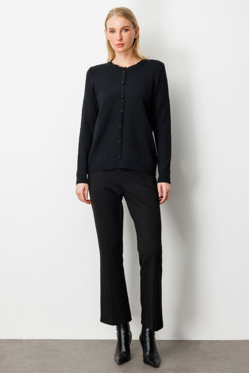 On Kadın Fırfır Detaylı Triko Kazak 65368 Siyah - 3