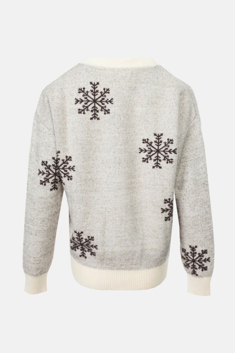 On Kadın Geyik Desenli Triko Kazak 63324 Ekru - 2