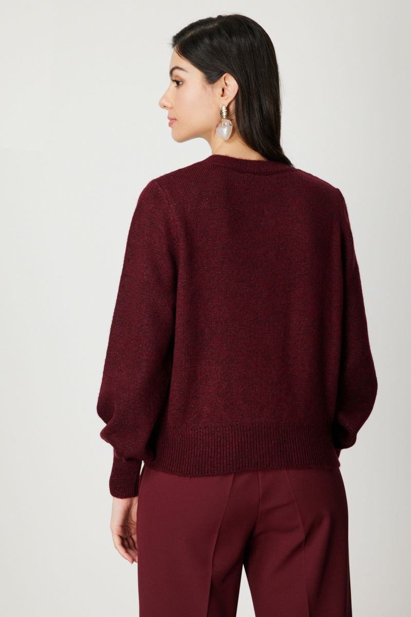 On Kadın İnci Düğmeli Triko Hırka 63922 Bordo - 4