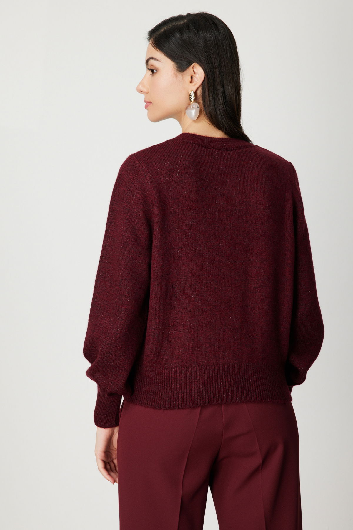 On Kadın İnci Düğmeli Triko Hırka 63922 Bordo - 4