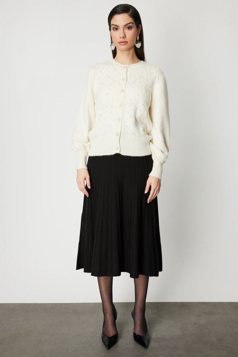 On Kadın İnci Düğmeli Triko Hırka 63922 Ekru - 3