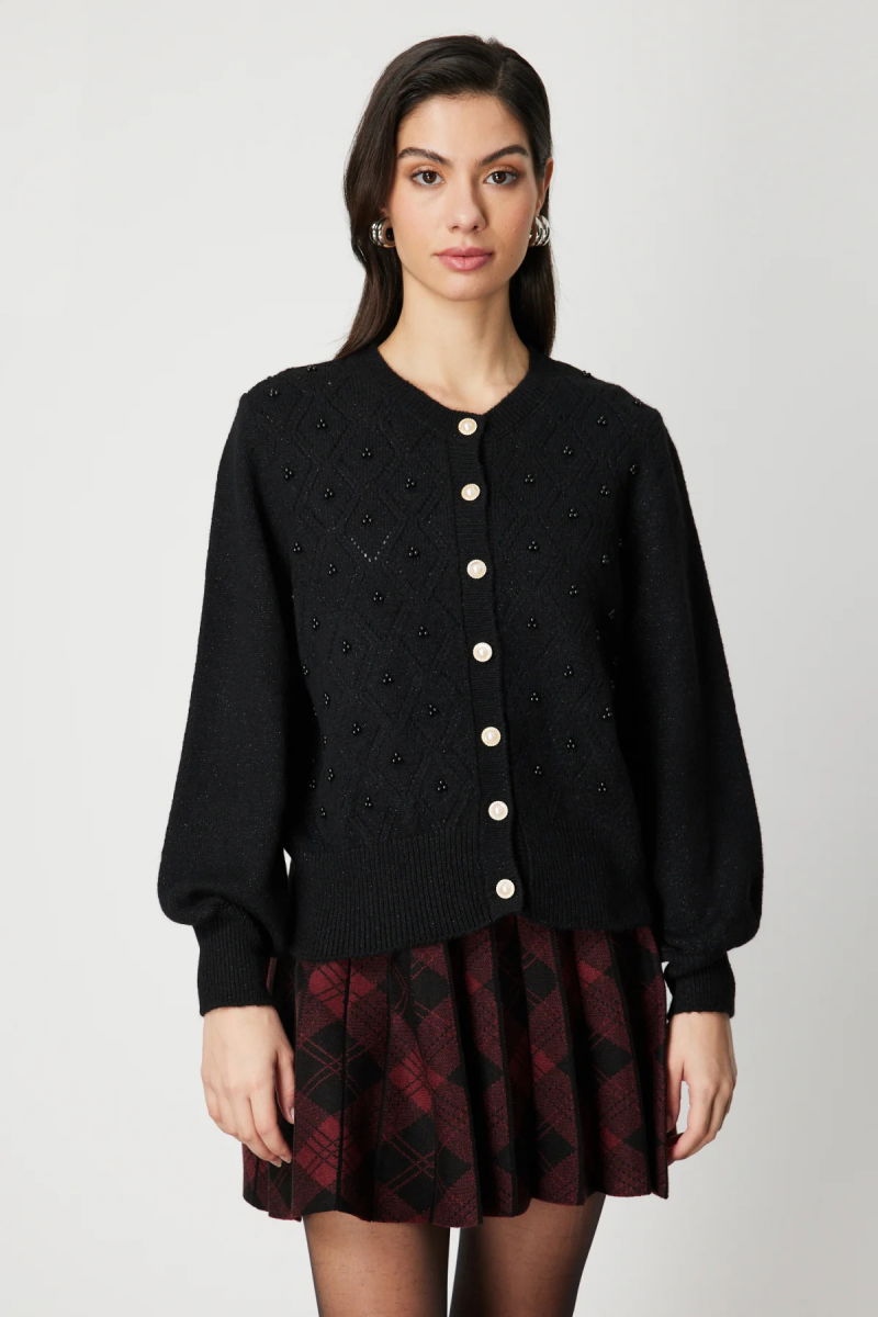 On Kadın İnci Düğmeli Triko Hırka 63922 Siyah - On