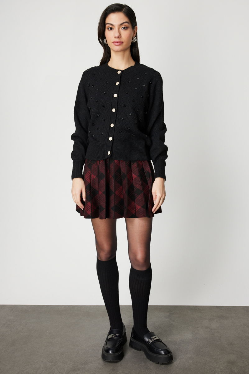 On Kadın İnci Düğmeli Triko Hırka 63922 Siyah - 3