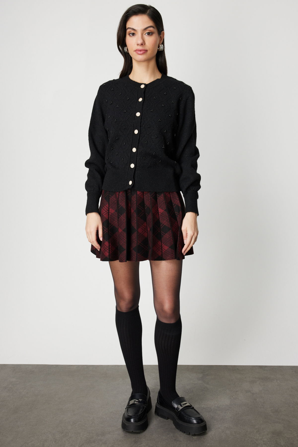 On Kadın İnci Düğmeli Triko Hırka 63922 Siyah - 3