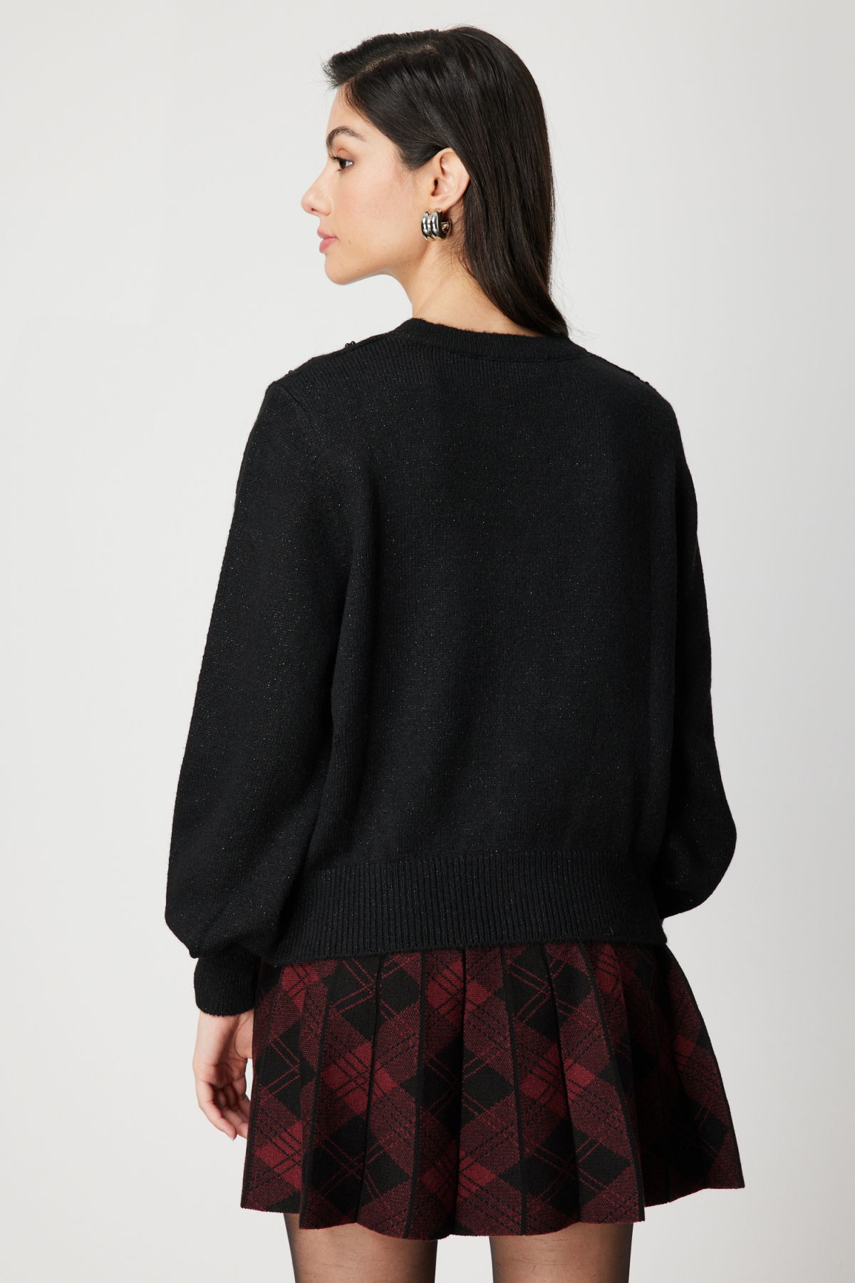 On Kadın İnci Düğmeli Triko Hırka 63922 Siyah - 4